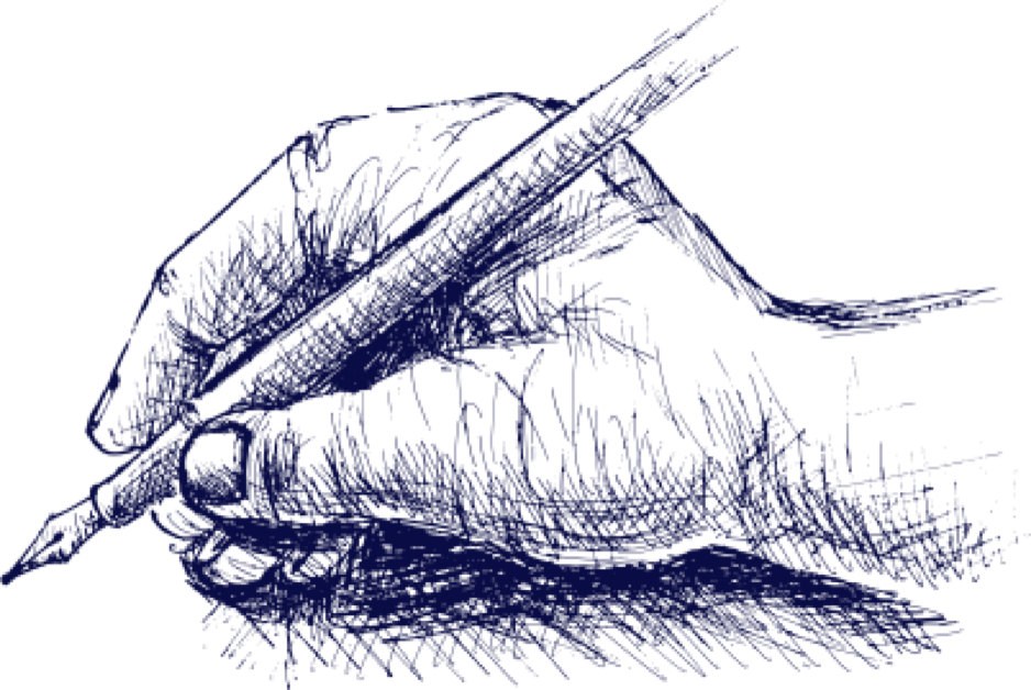 Zeichnung einer Hand, die einen Füllfederhalter hält.